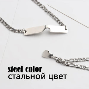Heart Charm Chain Couple Paired Stainless Steel Bracelet Women Men Steel Gift