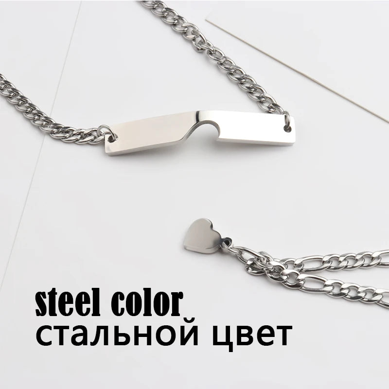 Heart Charm Chain Couple Paired Stainless Steel Bracelet Women Men Steel Gift