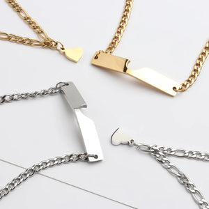 Heart Charm Chain Couple Paired Stainless Steel Bracelet Women Men Steel Gift