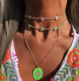 Heart Charm Choker Necklace Red Pink Enamel CZ Tennis Chain Chokers