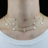 Heart Charm Choker Necklace Red Pink Enamel CZ Tennis Chain Chokers