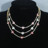 Heart Charm Choker Necklace Red Pink Enamel CZ Tennis Chain Chokers
