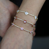 Heart Charm Choker Necklace Red Pink Enamel CZ Tennis Chain Chokers