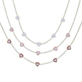 Heart Charm Choker Necklace Red Pink Enamel CZ Tennis Chain Chokers