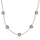 Heart Charm Choker Necklace Red Pink Enamel CZ Tennis Chain Chokers