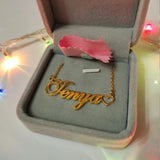 Heart Charm Name Statement Necklace Personalized Cursive Script Necklace Collier