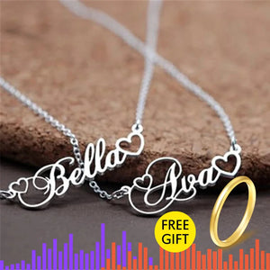 Heart Charm Name Statement Necklace Personalized Cursive Script Necklace Collier