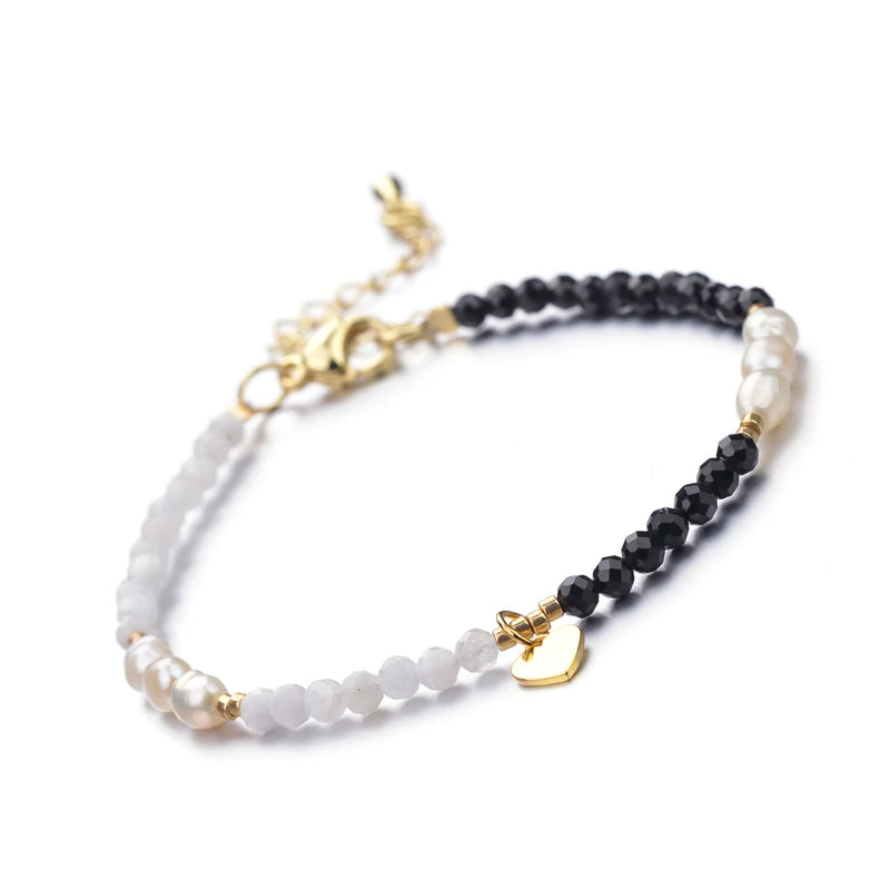 Heart Charm Pearl Peridot Bead Bracelet