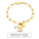 Heart Charm Paperclip Bracelet Stainless Steel Bangle
