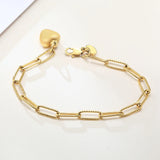 Heart Charm Paperclip Bracelet Stainless Steel Bangle