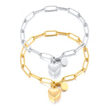 Heart Charm Paperclip Bracelet Stainless Steel Bangle
