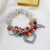 Heart Charm Wing Pendant Bracelet Bohemian Style Beads Cluster Jewelry