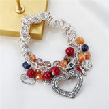 Heart Charm Wing Pendant Bracelet Bohemian Style Beads Cluster Jewelry