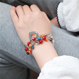 Heart Charm Wing Pendant Bracelet Bohemian Style Beads Cluster Jewelry