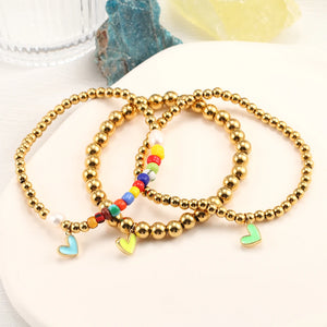 Heart Charms Bracelet for Women Love Stainless Steel Bead Bangle