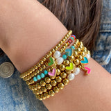Heart Charms Bracelet for Women Love Stainless Steel Bead Bangle