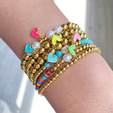 Heart Charms Bracelet for Women Love Stainless Steel Bead Bangle