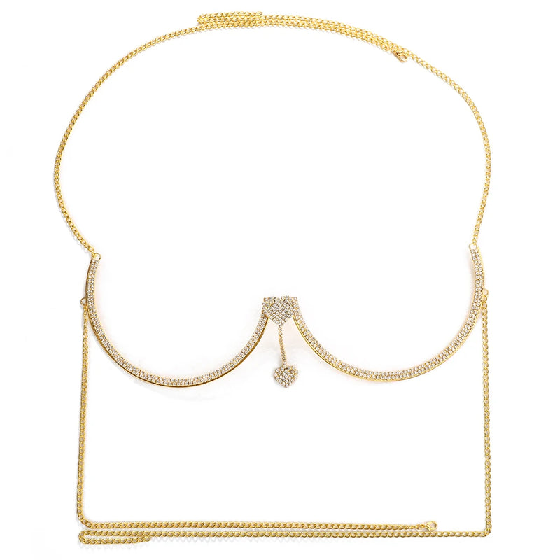 Heart Chest Bracket Jewellery Bra Chain for Women Body Crystal Bikini