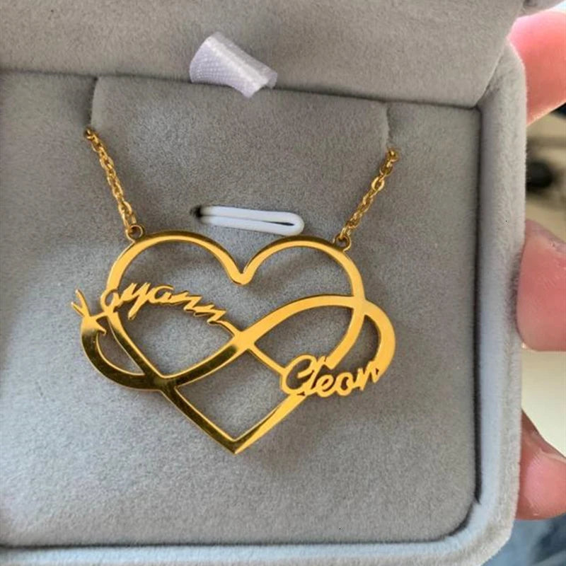 Heart Choker Infinity Charm Necklace Couple Names Necklace