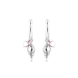 Heart & Conch Shell Hoop Earring 925 Sterling Silver Wedding Earrings for Women