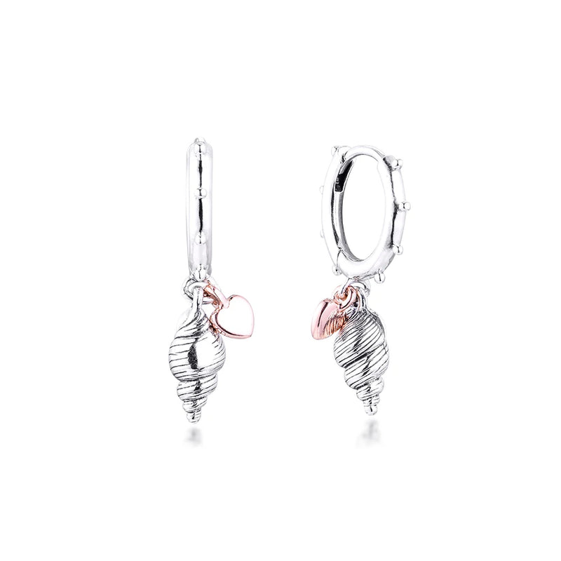 Heart & Conch Shell Hoop Earring 925 Sterling Silver Wedding Earrings for Women