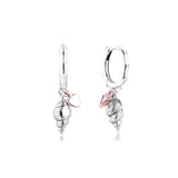 Heart & Conch Shell Hoop Earring 925 Sterling Silver Wedding Earrings for Women