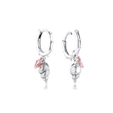 Heart & Conch Shell Hoop Earring 925 Sterling Silver Wedding Earrings for Women