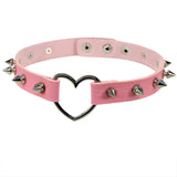Heart Punk Goth Rivet Round Choker Necklace Metal Love Leather Chocker