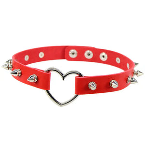 Heart Punk Goth Rivet Round Choker Necklace Metal Love Leather Chocker