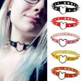 Heart Punk Goth Rivet Round Choker Necklace Metal Love Leather Chocker