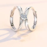 Couple's Adjustable Heart Shape Rings Set, Zircon