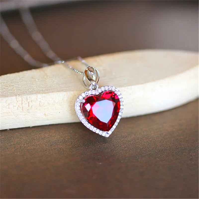 Heart Ruby Vintage Pendant S925 Sterling Necklace for Bridal Wedding