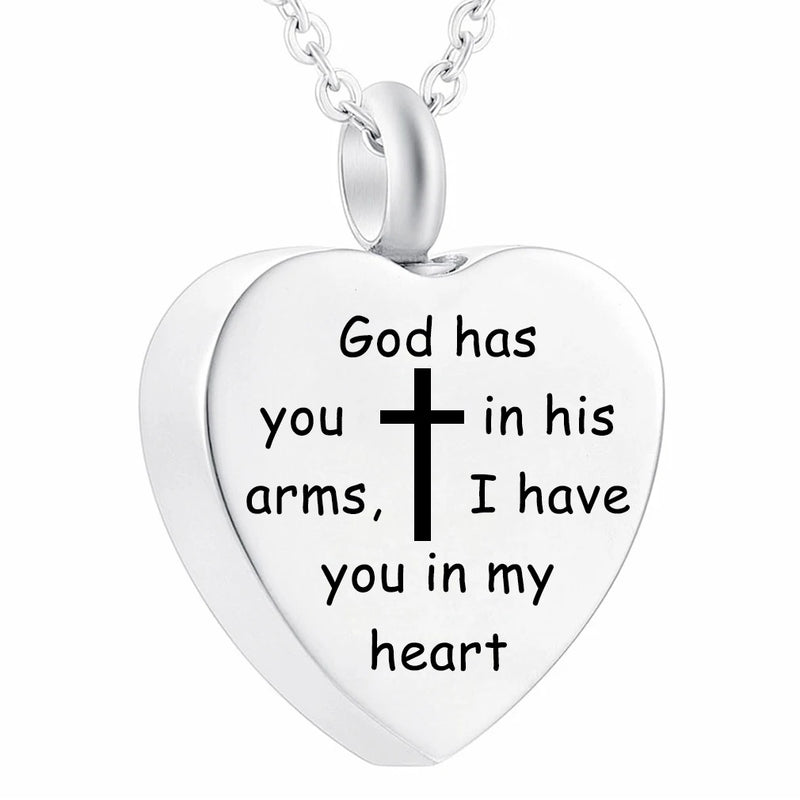 Heart Cremation Necklace for Ashes Urn Memorial Cross Prayer Jewelry