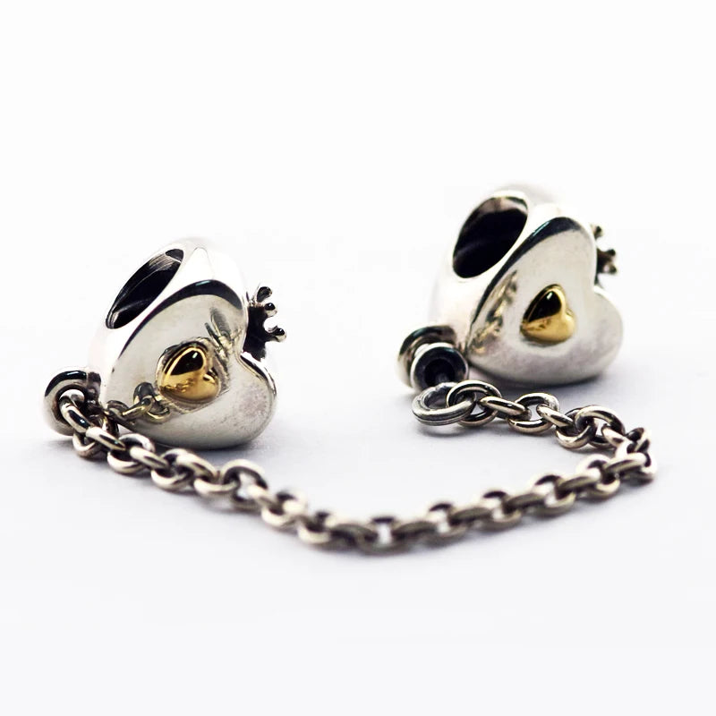 Heart Crown Safety Chain Charm Beads for Bracelets DIY Jewelry