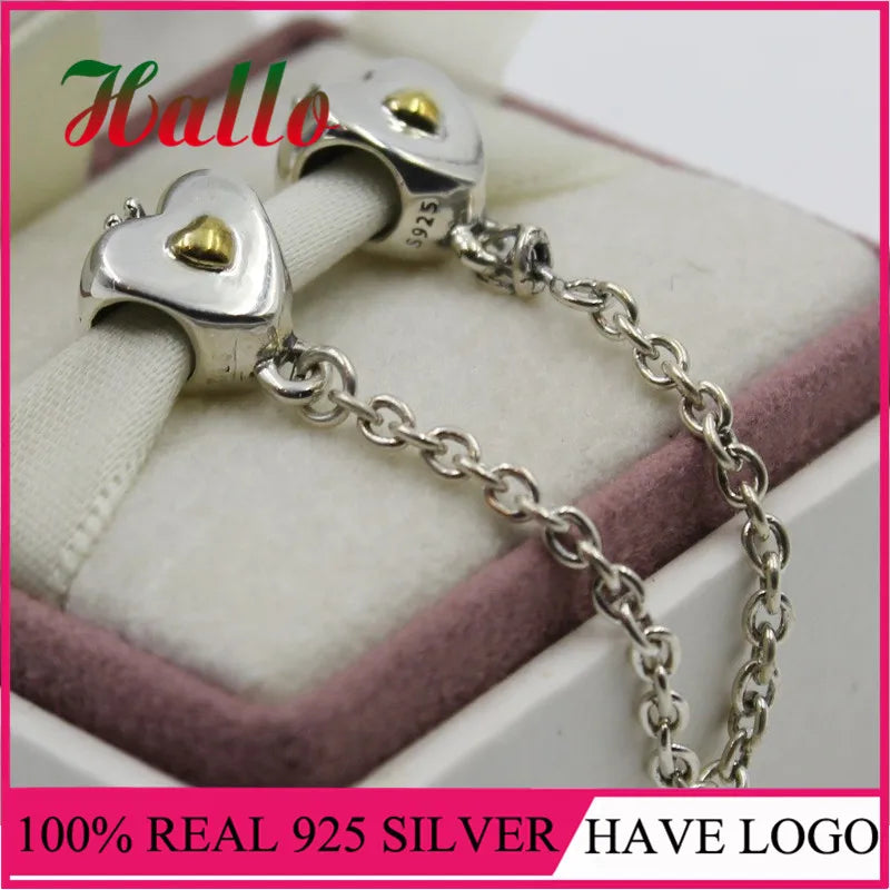 Heart & Crown Safety Chain Charm Beads for Silver 925 DIY Jewelry Women
