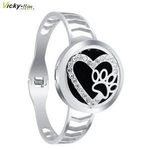 Heart Crystals Aromatherapy Diffuser Locket Spring Bangle
