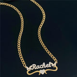 Heart Crystal Necklace Women 4mm Thick Chain Stainless Steel Pendant