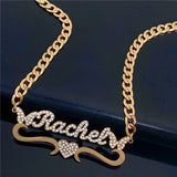 Heart Crystal Necklace Women 4mm Thick Chain Stainless Steel Pendant