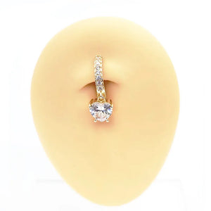 Heart Dangle CZ Belly Button Ring Stainless Steel Body Jewelry