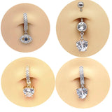 Heart Dangle CZ Belly Button Ring Stainless Steel Body Jewelry