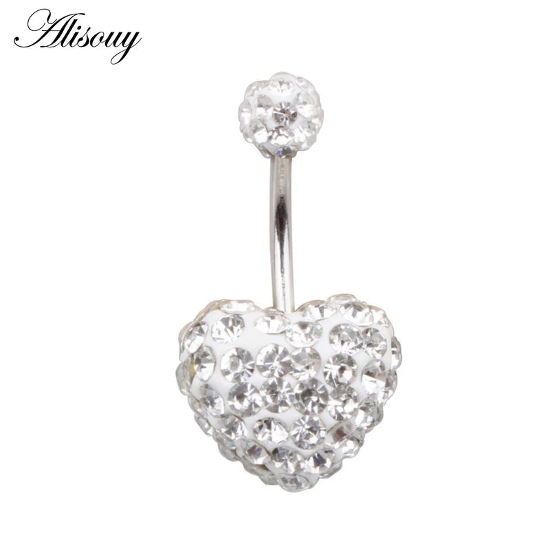 Crystal Disco Ball Double Side Belly Rings Surgical Steel Navel Piercing