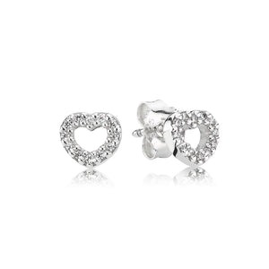 Heart Earrings 925 Silver Love Hollow Clear CZ Studs Women Wedding Jewelry