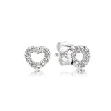 Heart Earrings 925 Silver Love Hollow Clear CZ Studs Women Wedding Jewelry