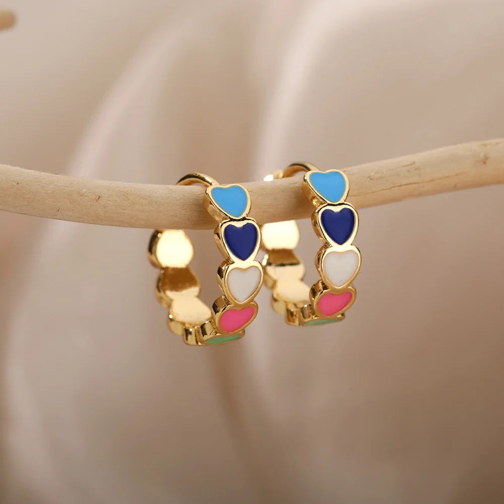 Geometric Hoop Earrings Stainless Steel Enamel Multicolor