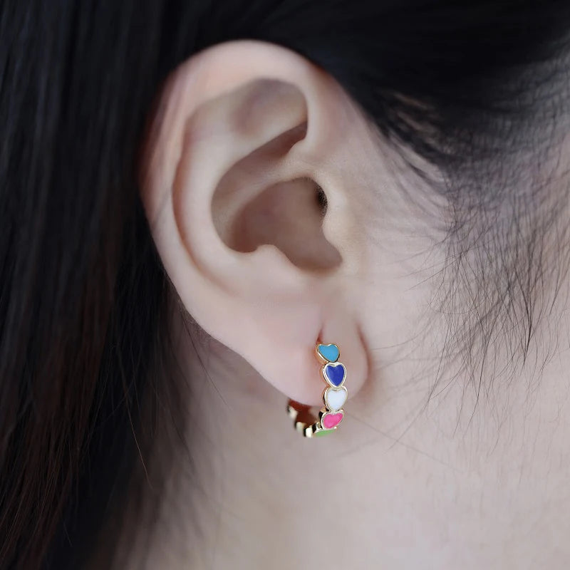 Geometric Hoop Earrings Stainless Steel Enamel Multicolor
