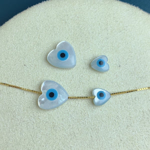 10Pcs Heart Evil Eye Beads Pearl Shell Jewelry Making DIY Charms Bulk