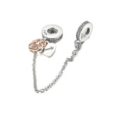 Heart Family Tree Safety Chain Charm 925 Sterling Silver Bead Fit Pan Bracelet