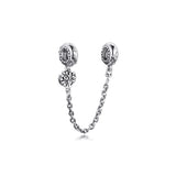 Heart Family Tree Safety Chain Charms 925 Sterling Silver Beads