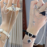 Y2k Heart Finger Ring Hand Chain Bracelets