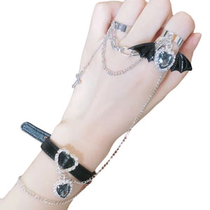 Y2k Heart Finger Ring Hand Chain Bracelets